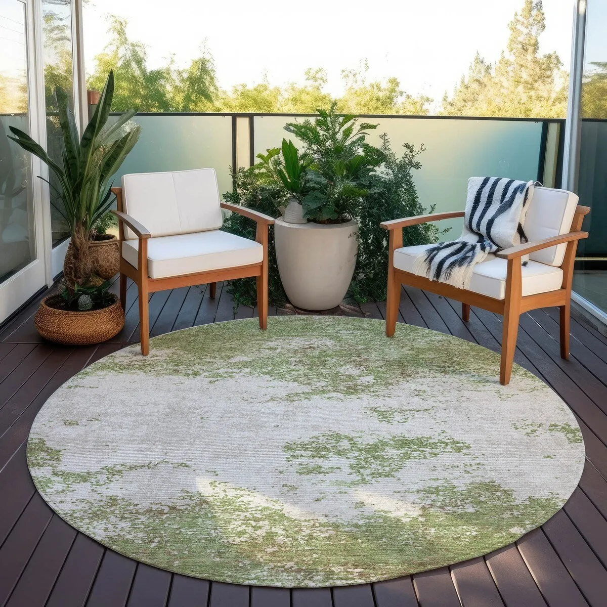 Machine Washable Indoor/ Outdoor Abstract Pixels Chantille Rug