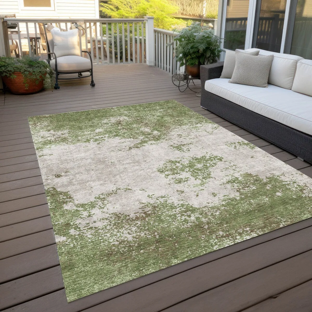 Machine Washable Indoor/ Outdoor Abstract Pixels Chantille Rug