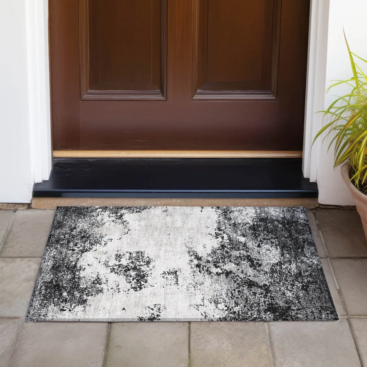 Machine Washable Indoor/ Outdoor Abstract Pixels Chantille Rug