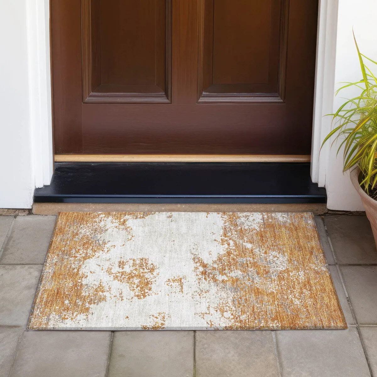 Machine Washable Indoor/ Outdoor Abstract Pixels Chantille Rug