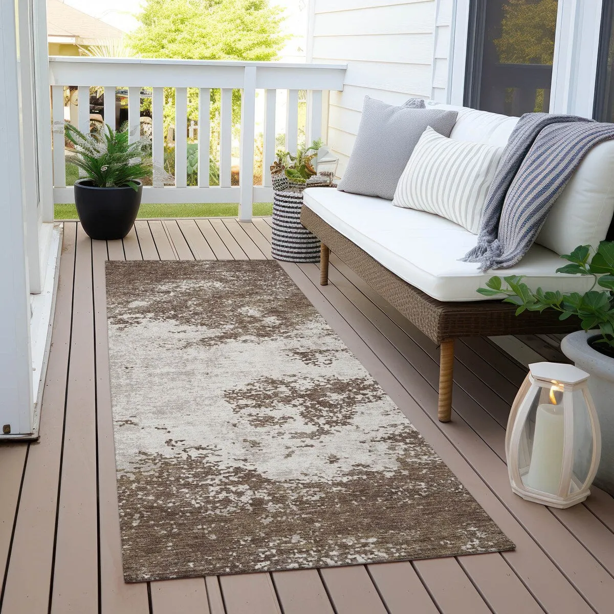 Machine Washable Indoor/ Outdoor Abstract Pixels Chantille Rug