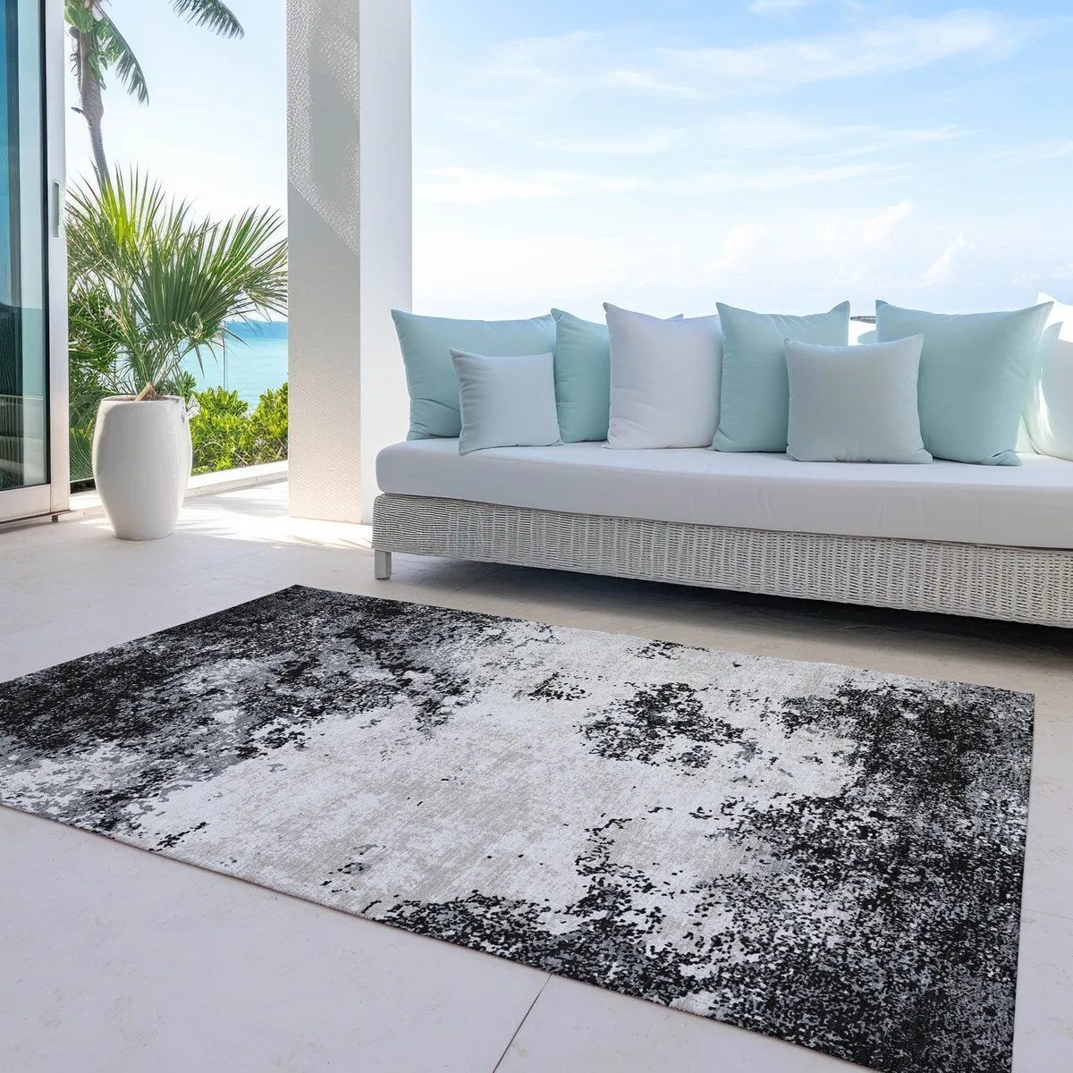 Machine Washable Indoor/ Outdoor Abstract Pixels Chantille Rug