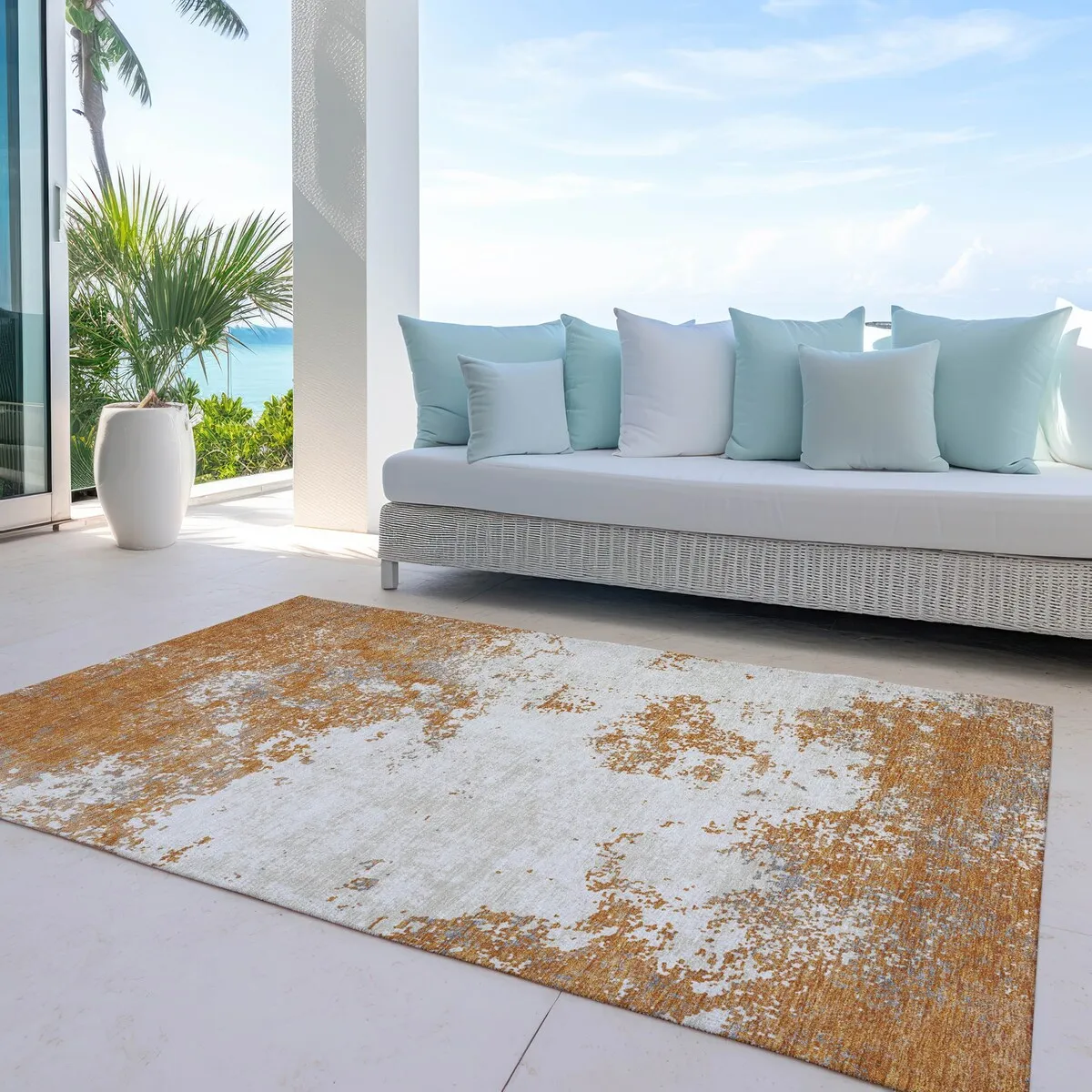 Machine Washable Indoor/ Outdoor Abstract Pixels Chantille Rug