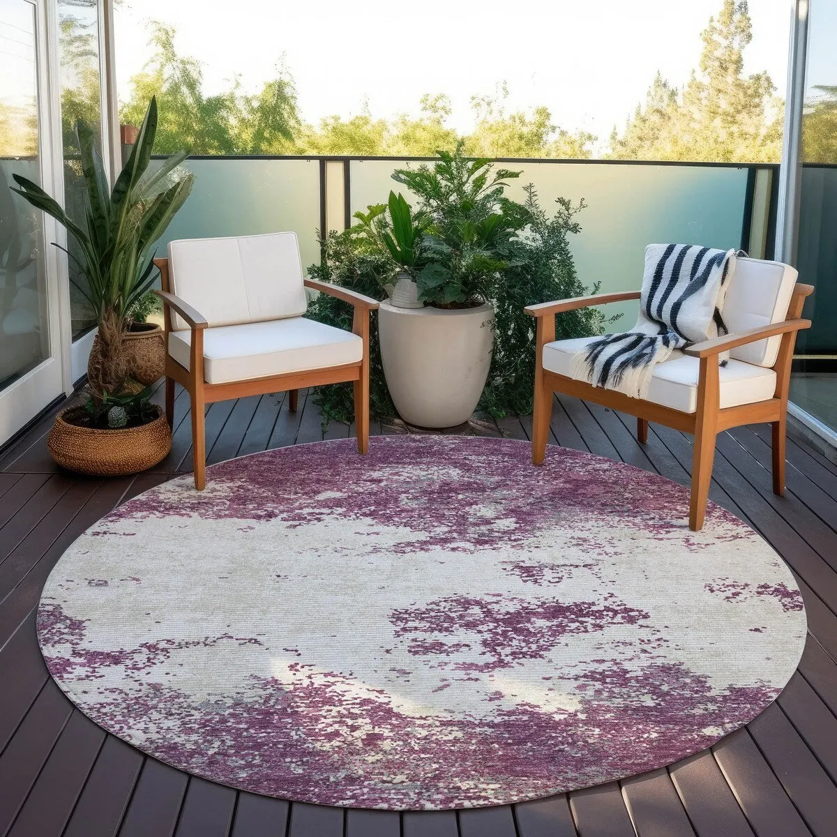 Machine Washable Indoor/ Outdoor Abstract Pixels Chantille Rug