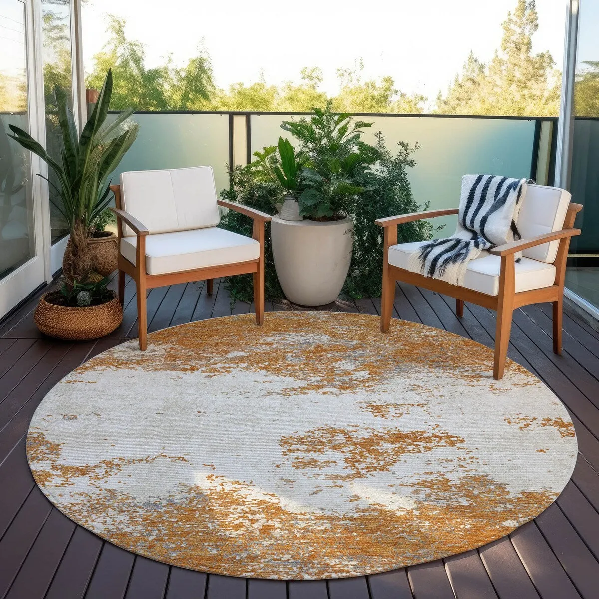 Machine Washable Indoor/ Outdoor Abstract Pixels Chantille Rug