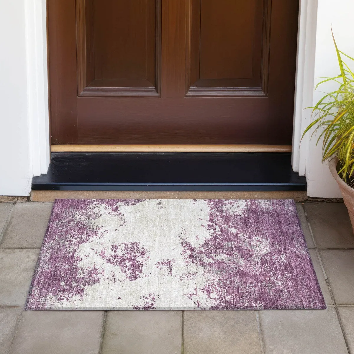 Machine Washable Indoor/ Outdoor Abstract Pixels Chantille Rug