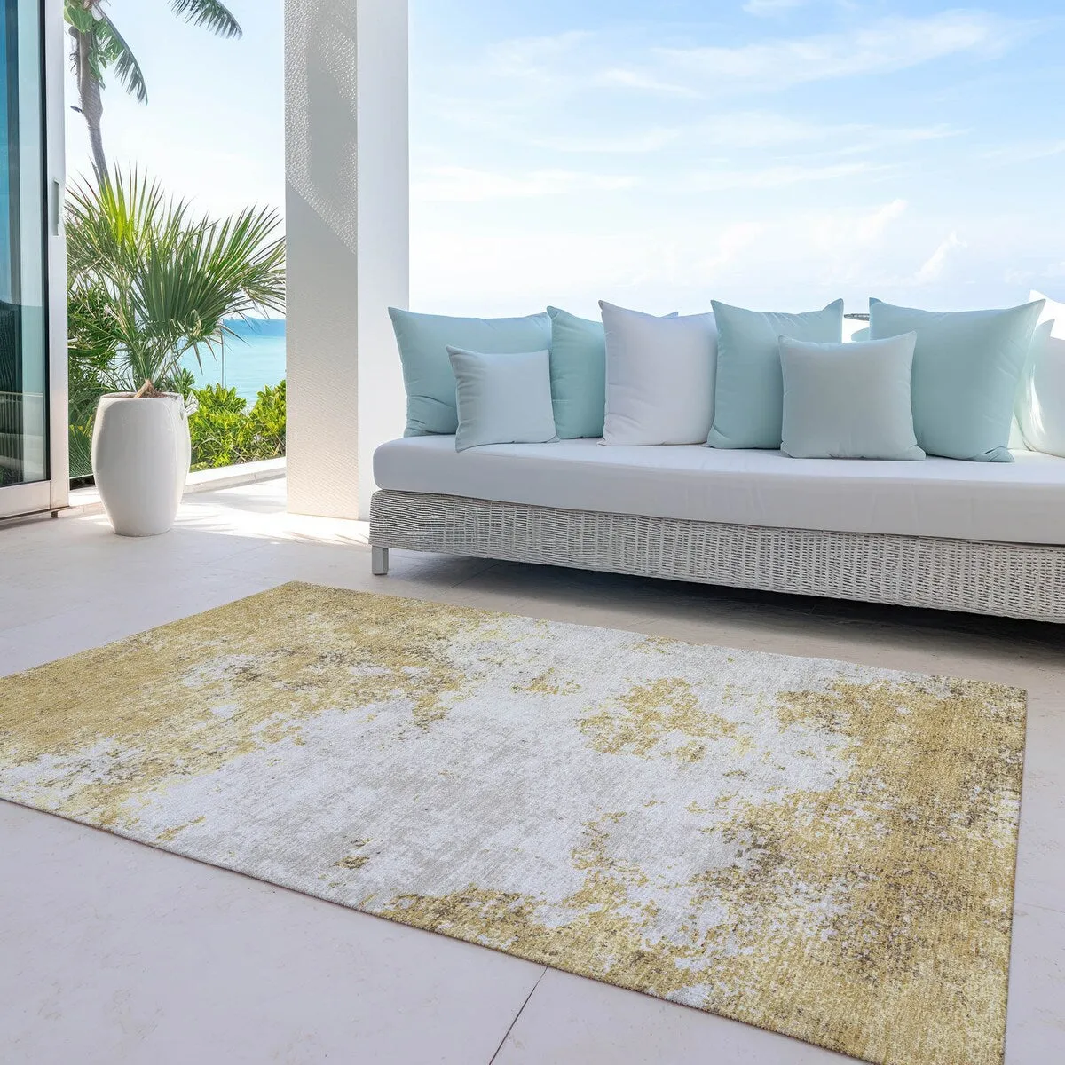 Machine Washable Indoor/ Outdoor Abstract Pixels Chantille Rug