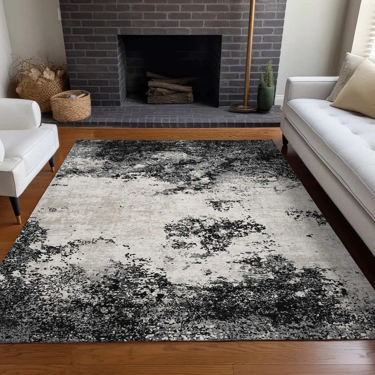 Machine Washable Indoor/ Outdoor Abstract Pixels Chantille Rug