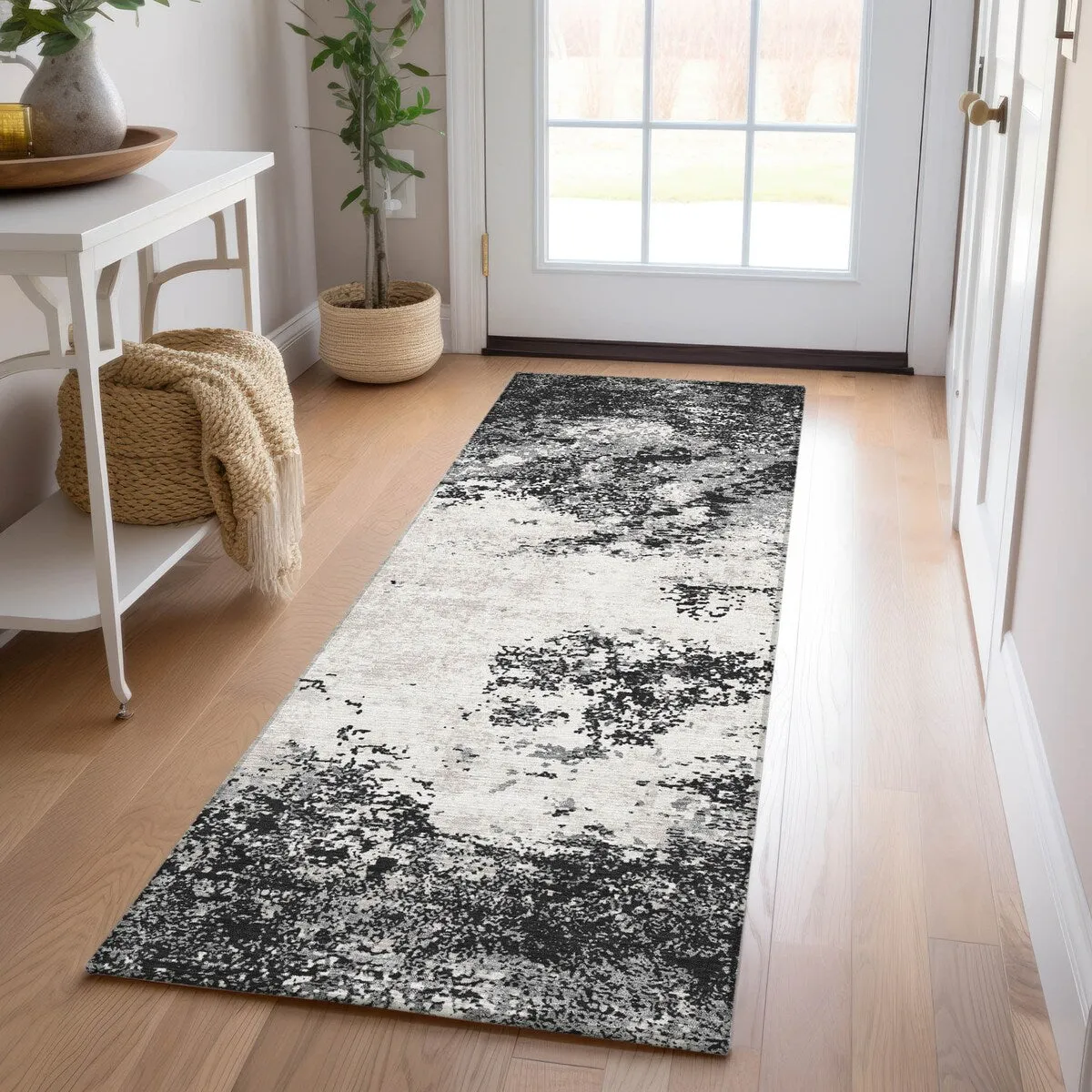 Machine Washable Indoor/ Outdoor Abstract Pixels Chantille Rug