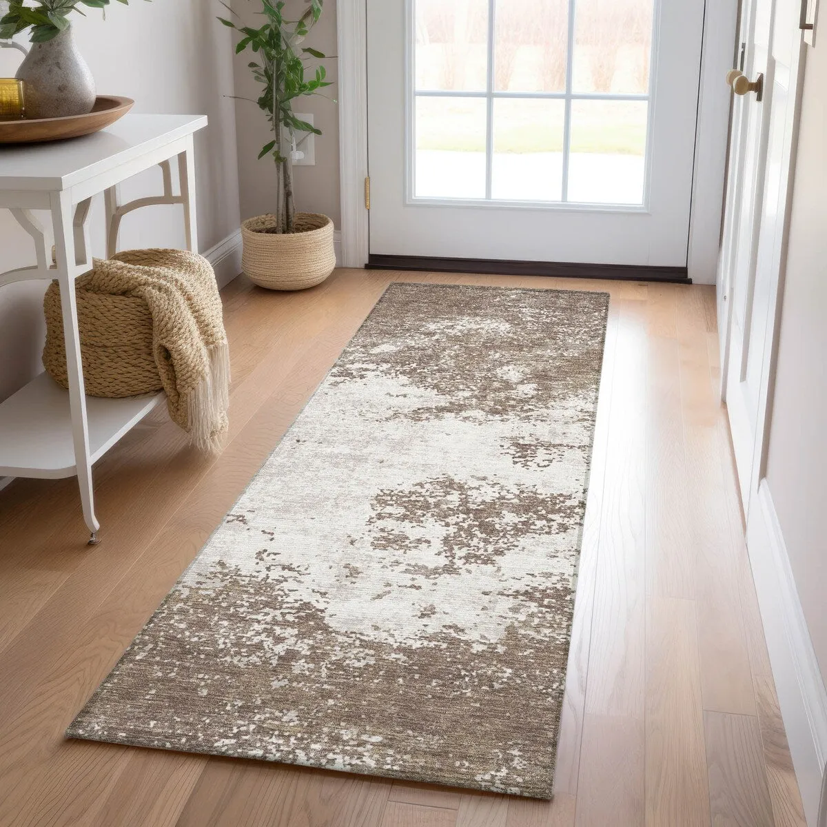 Machine Washable Indoor/ Outdoor Abstract Pixels Chantille Rug