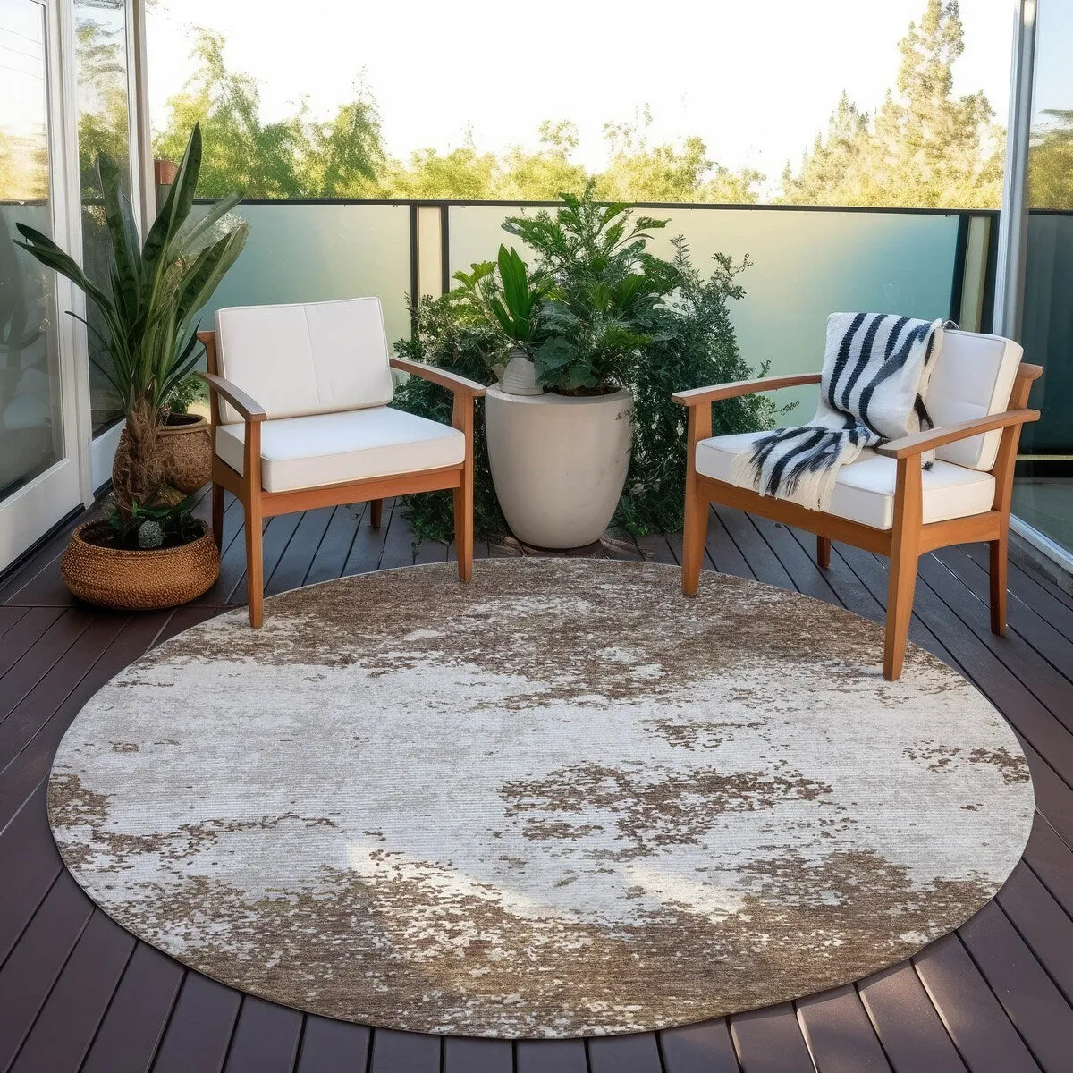 Machine Washable Indoor/ Outdoor Abstract Pixels Chantille Rug