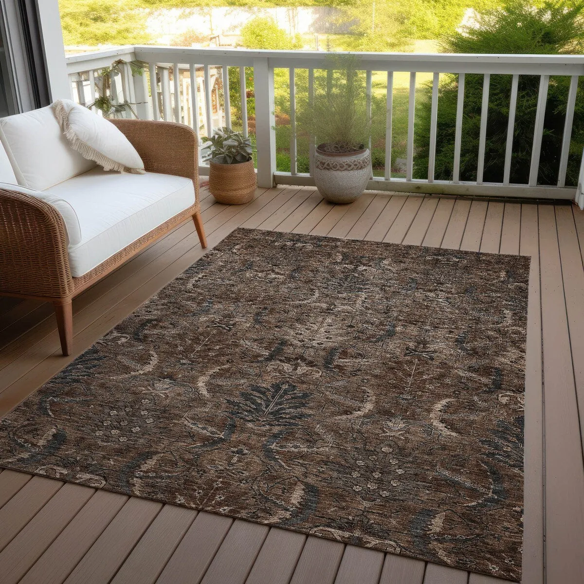 Machine Washable Indoor/ Outdoor Boho Traditional Chantille Rug