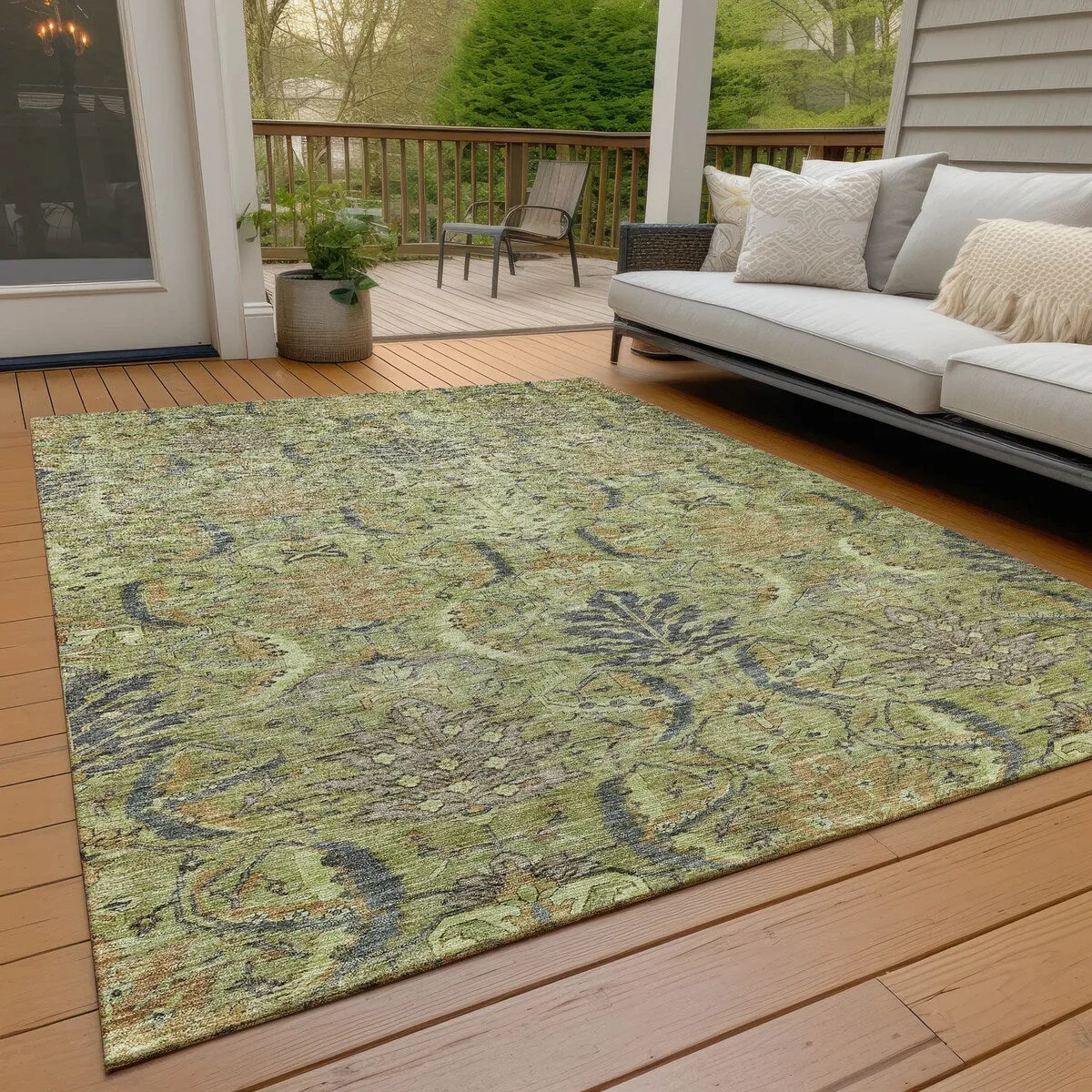 Machine Washable Indoor/ Outdoor Boho Traditional Chantille Rug