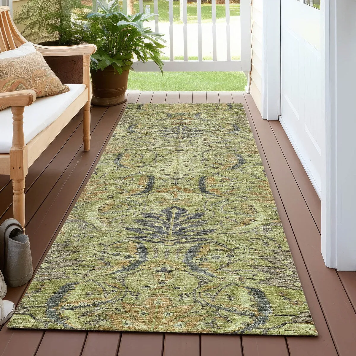 Machine Washable Indoor/ Outdoor Boho Traditional Chantille Rug