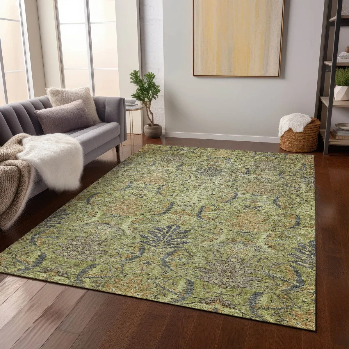 Machine Washable Indoor/ Outdoor Boho Traditional Chantille Rug