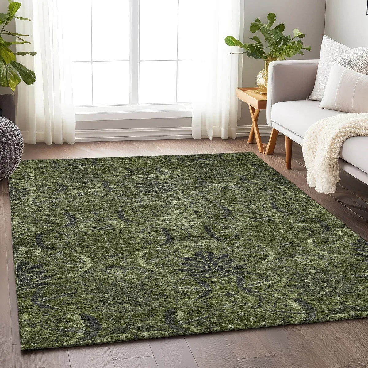 Machine Washable Indoor/ Outdoor Boho Traditional Chantille Rug