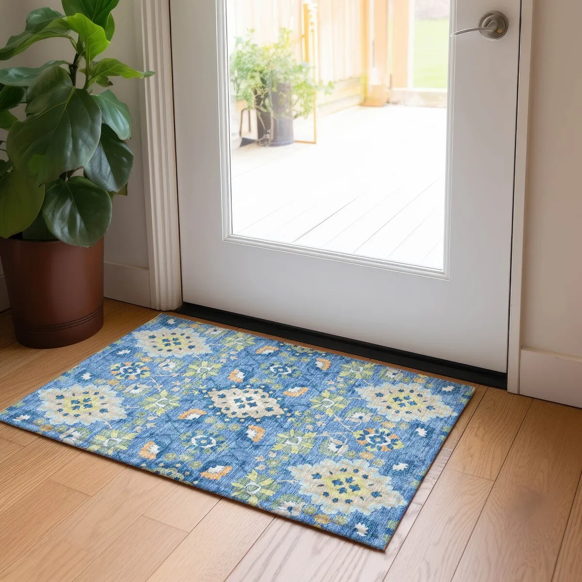 Machine Washable Indoor/ Outdoor Boho Traditional Chantille Rug