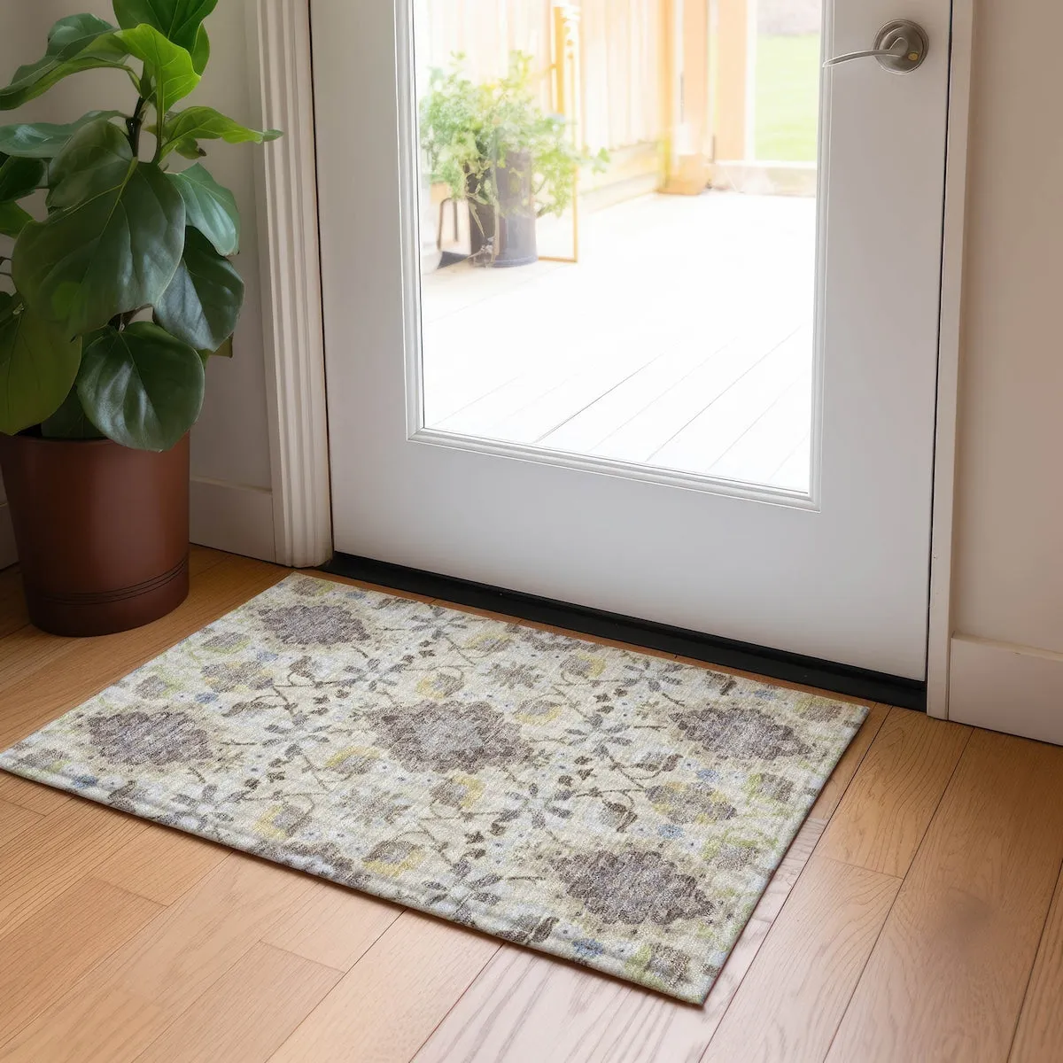 Machine Washable Indoor/ Outdoor Boho Traditional Chantille Rug