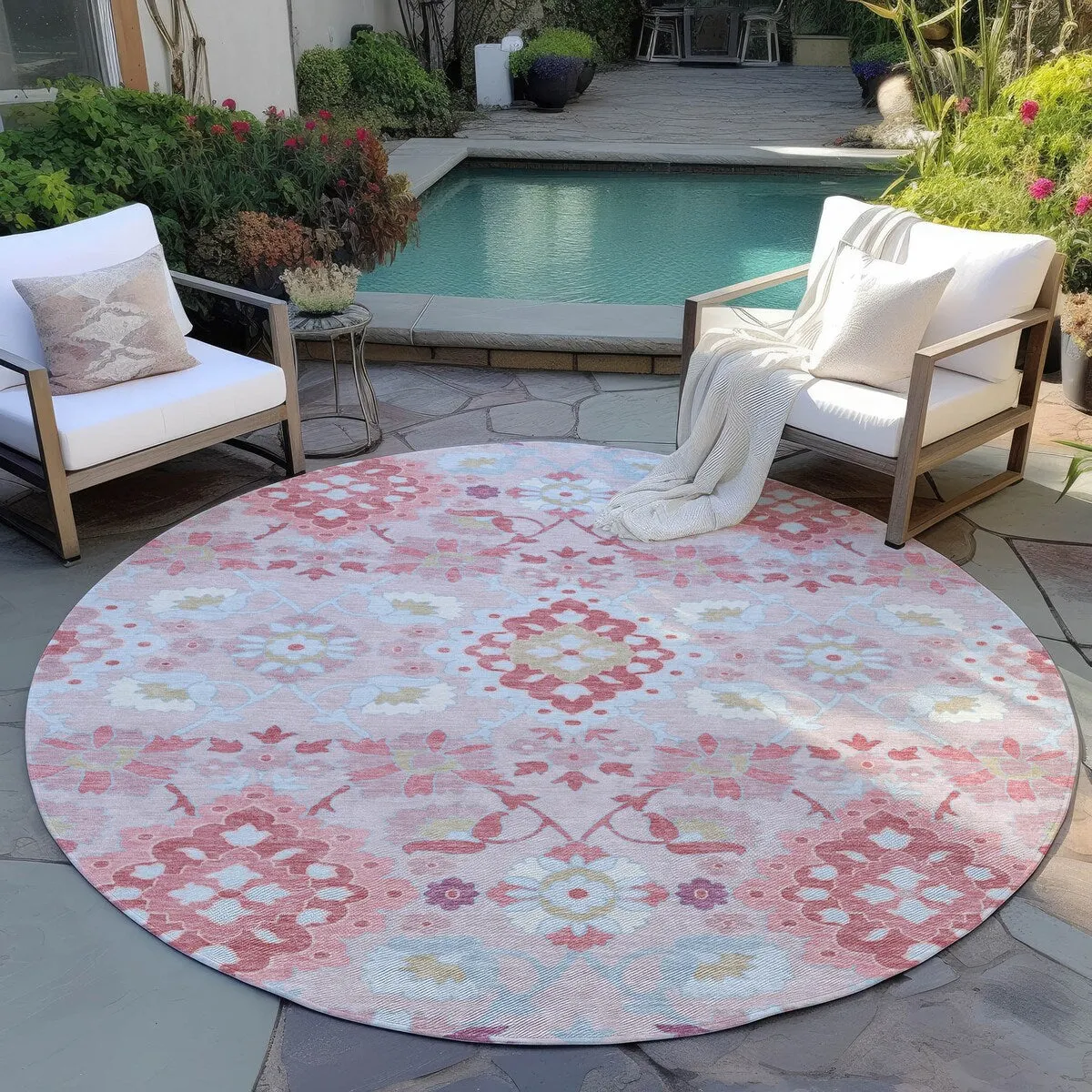 Machine Washable Indoor/ Outdoor Boho Traditional Chantille Rug