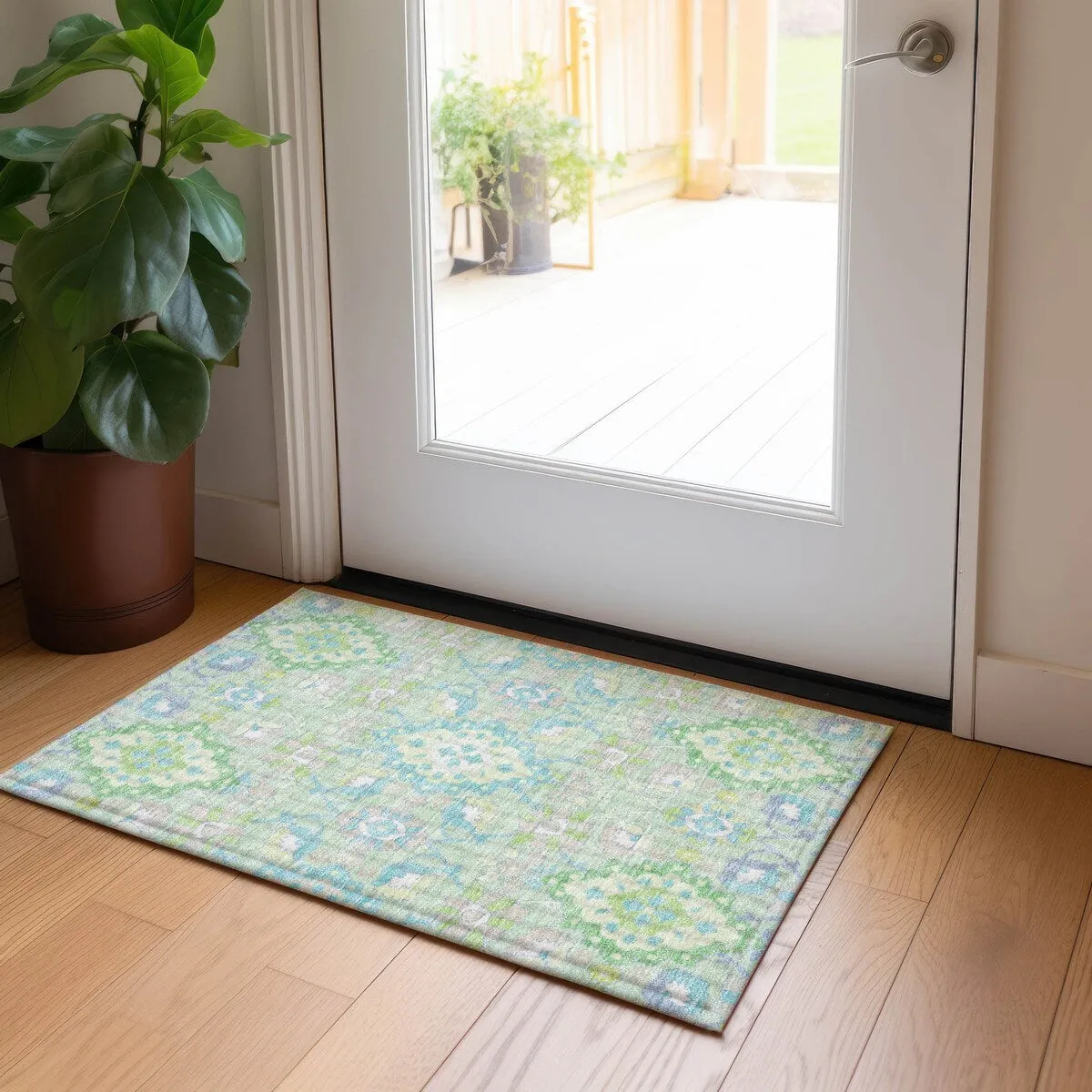Machine Washable Indoor/ Outdoor Boho Traditional Chantille Rug