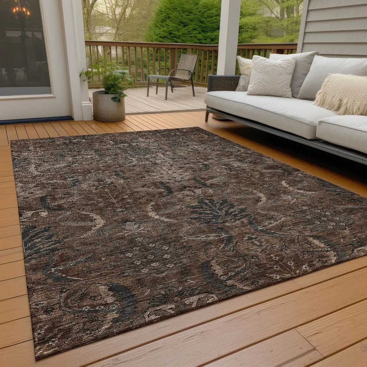 Machine Washable Indoor/ Outdoor Boho Traditional Chantille Rug