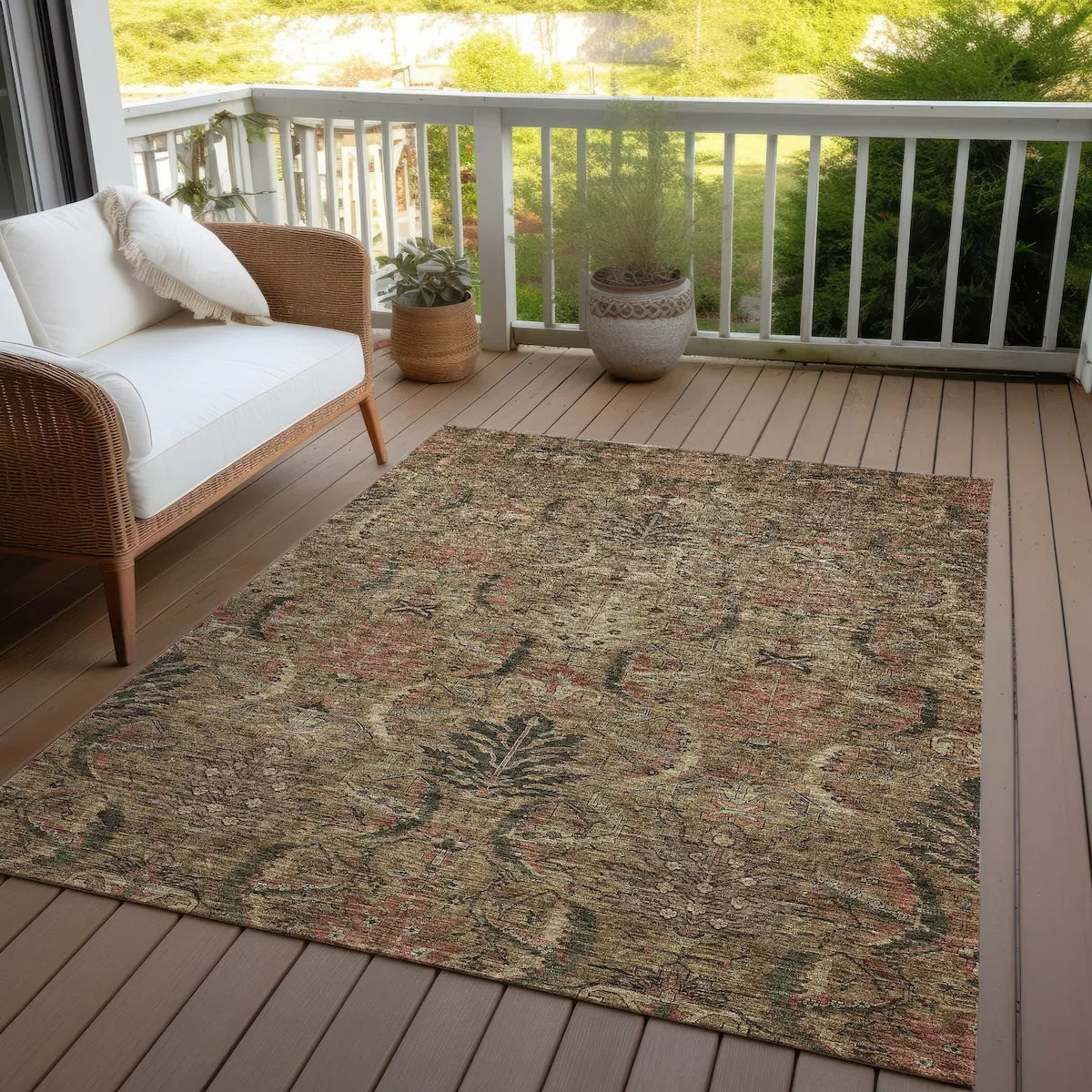 Machine Washable Indoor/ Outdoor Boho Traditional Chantille Rug