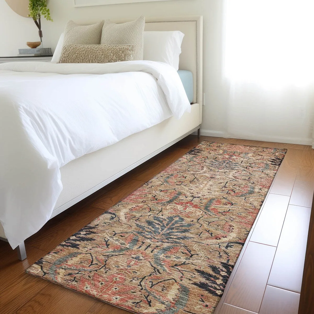 Machine Washable Indoor/ Outdoor Boho Traditional Chantille Rug