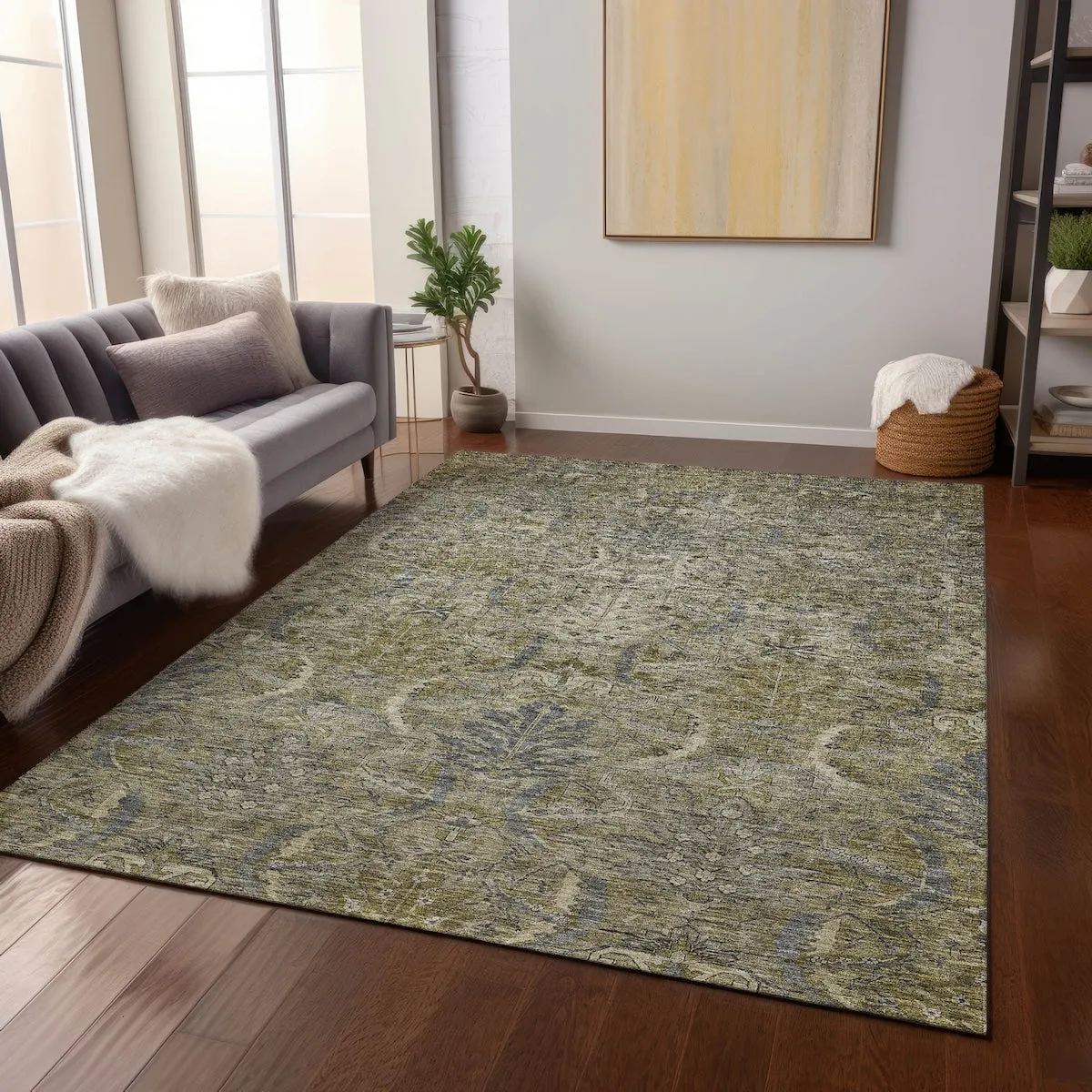 Machine Washable Indoor/ Outdoor Boho Traditional Chantille Rug