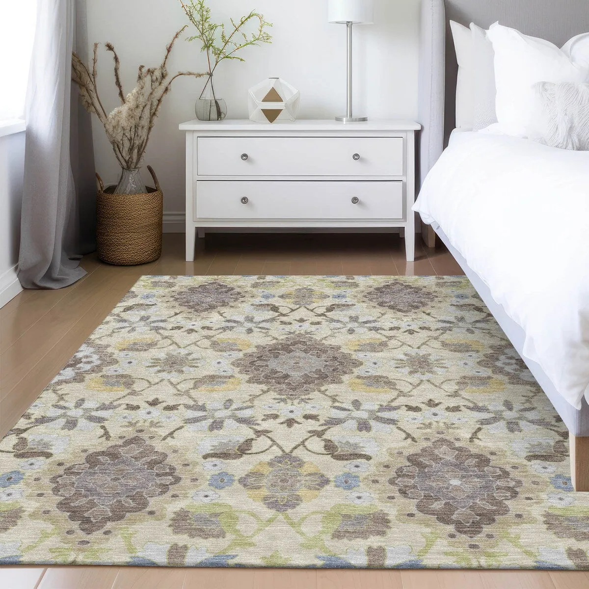 Machine Washable Indoor/ Outdoor Boho Traditional Chantille Rug
