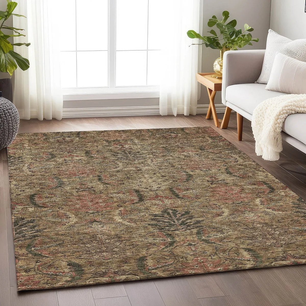 Machine Washable Indoor/ Outdoor Boho Traditional Chantille Rug