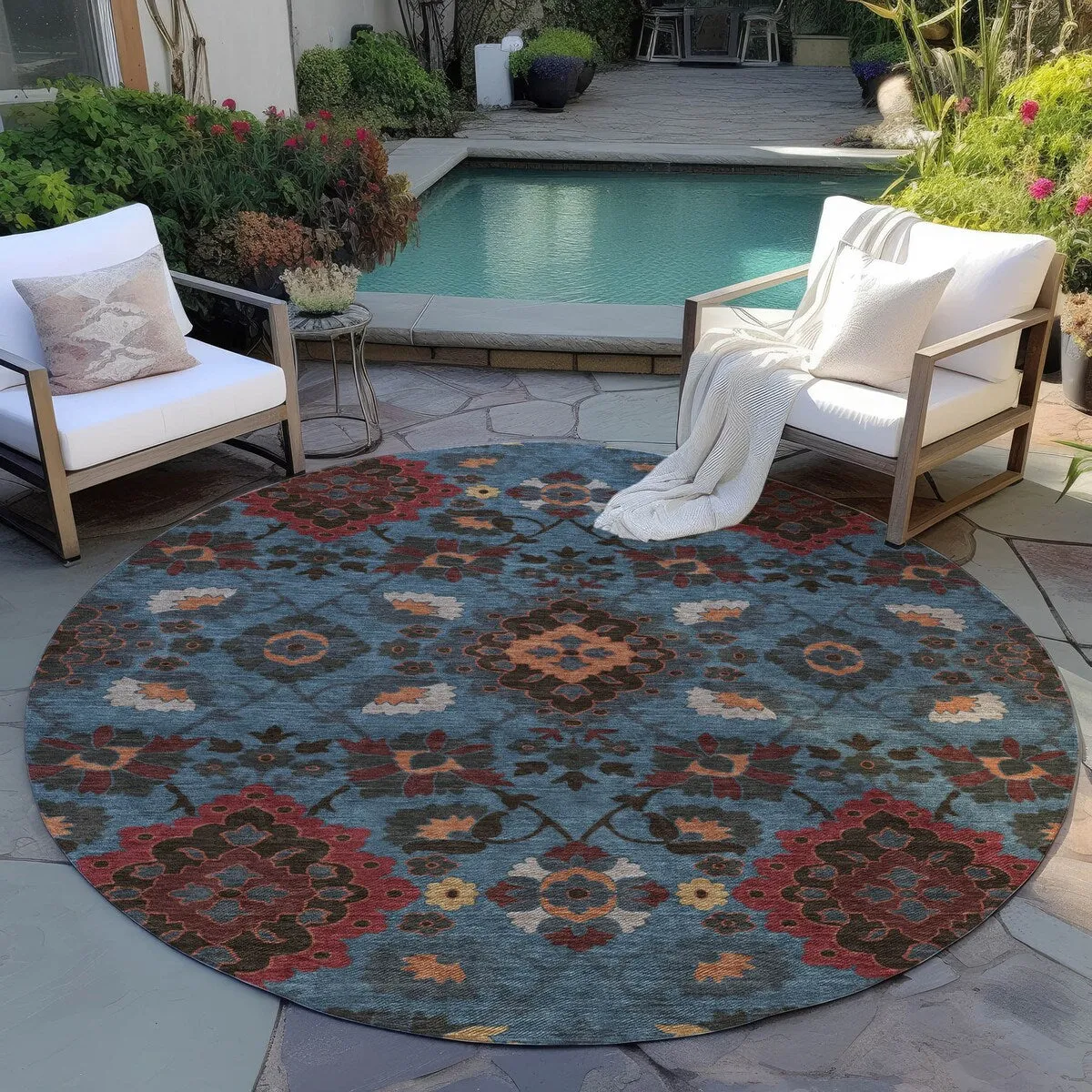 Machine Washable Indoor/ Outdoor Boho Traditional Chantille Rug