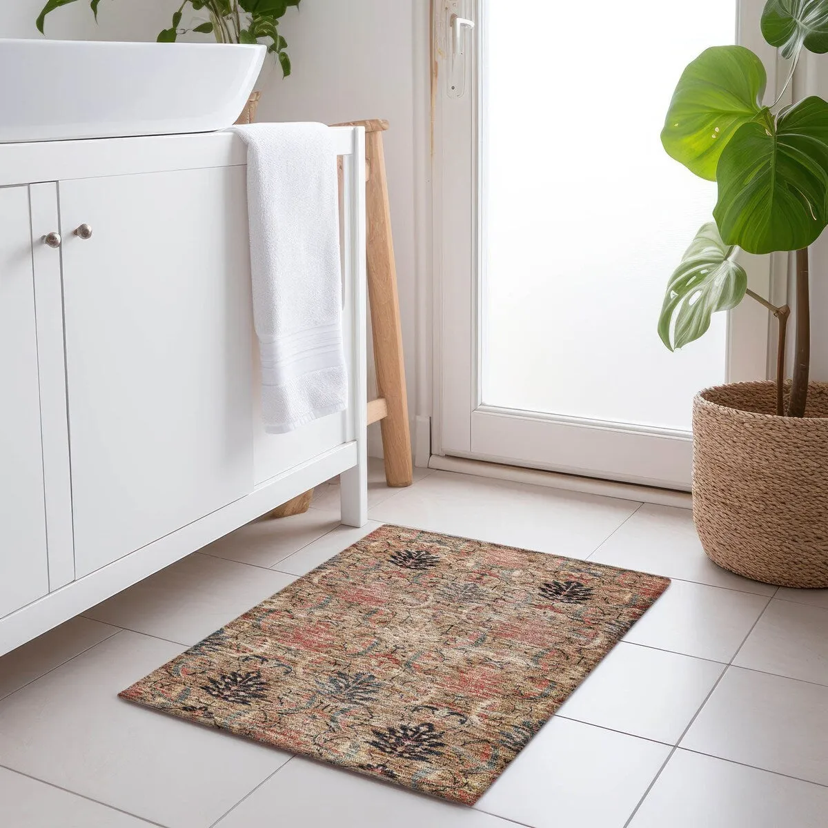 Machine Washable Indoor/ Outdoor Boho Traditional Chantille Rug