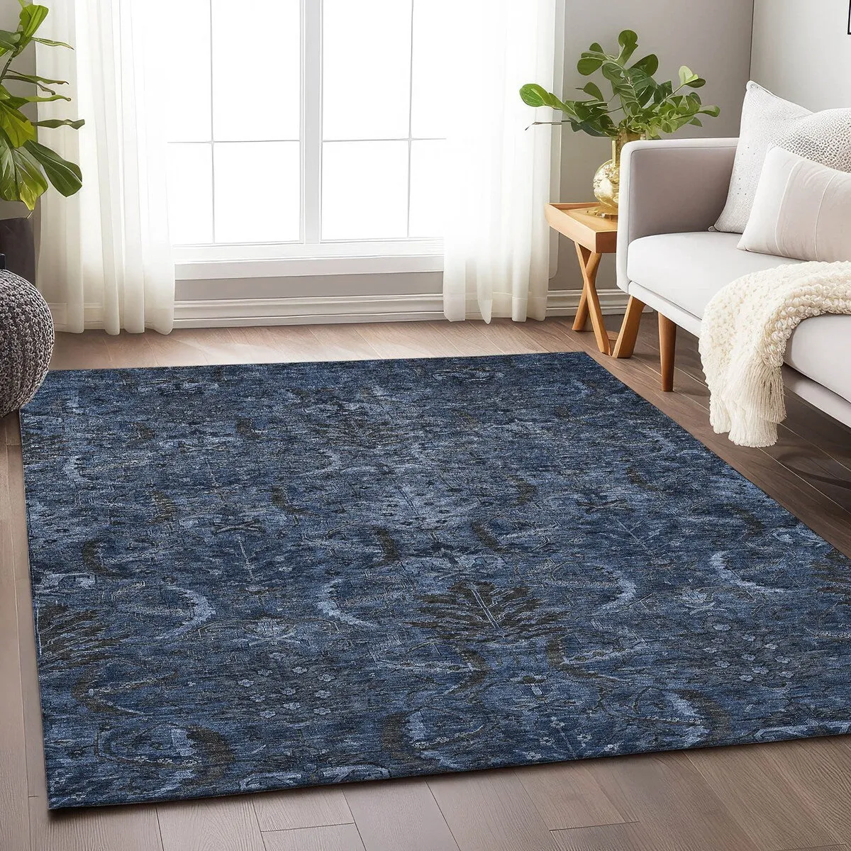 Machine Washable Indoor/ Outdoor Boho Traditional Chantille Rug