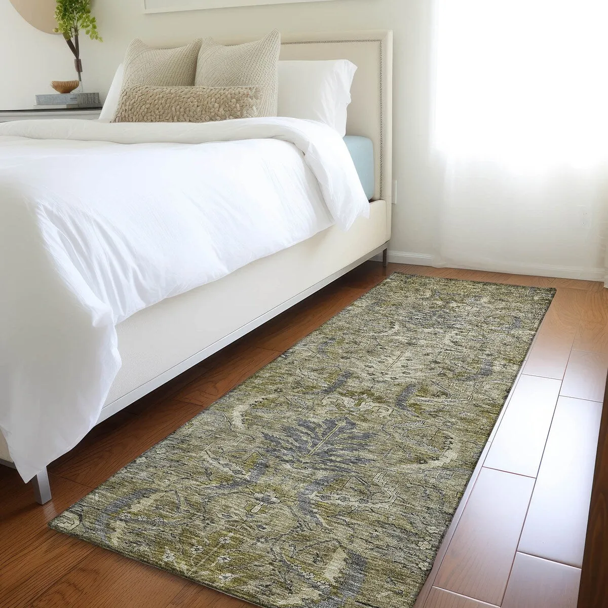 Machine Washable Indoor/ Outdoor Boho Traditional Chantille Rug