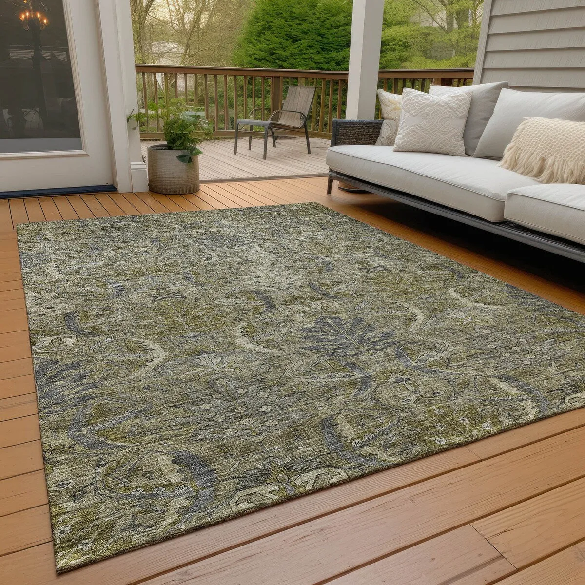 Machine Washable Indoor/ Outdoor Boho Traditional Chantille Rug