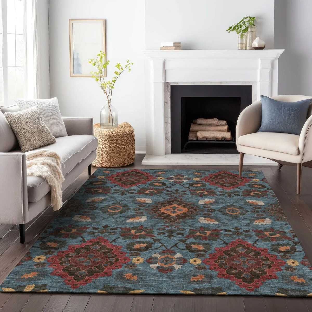 Machine Washable Indoor/ Outdoor Boho Traditional Chantille Rug