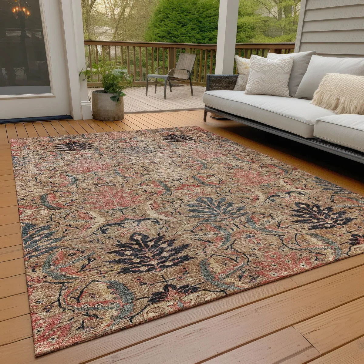 Machine Washable Indoor/ Outdoor Boho Traditional Chantille Rug