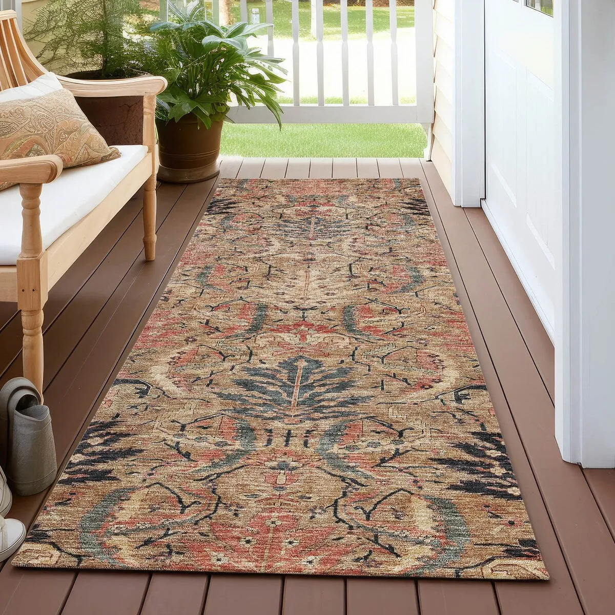 Machine Washable Indoor/ Outdoor Boho Traditional Chantille Rug