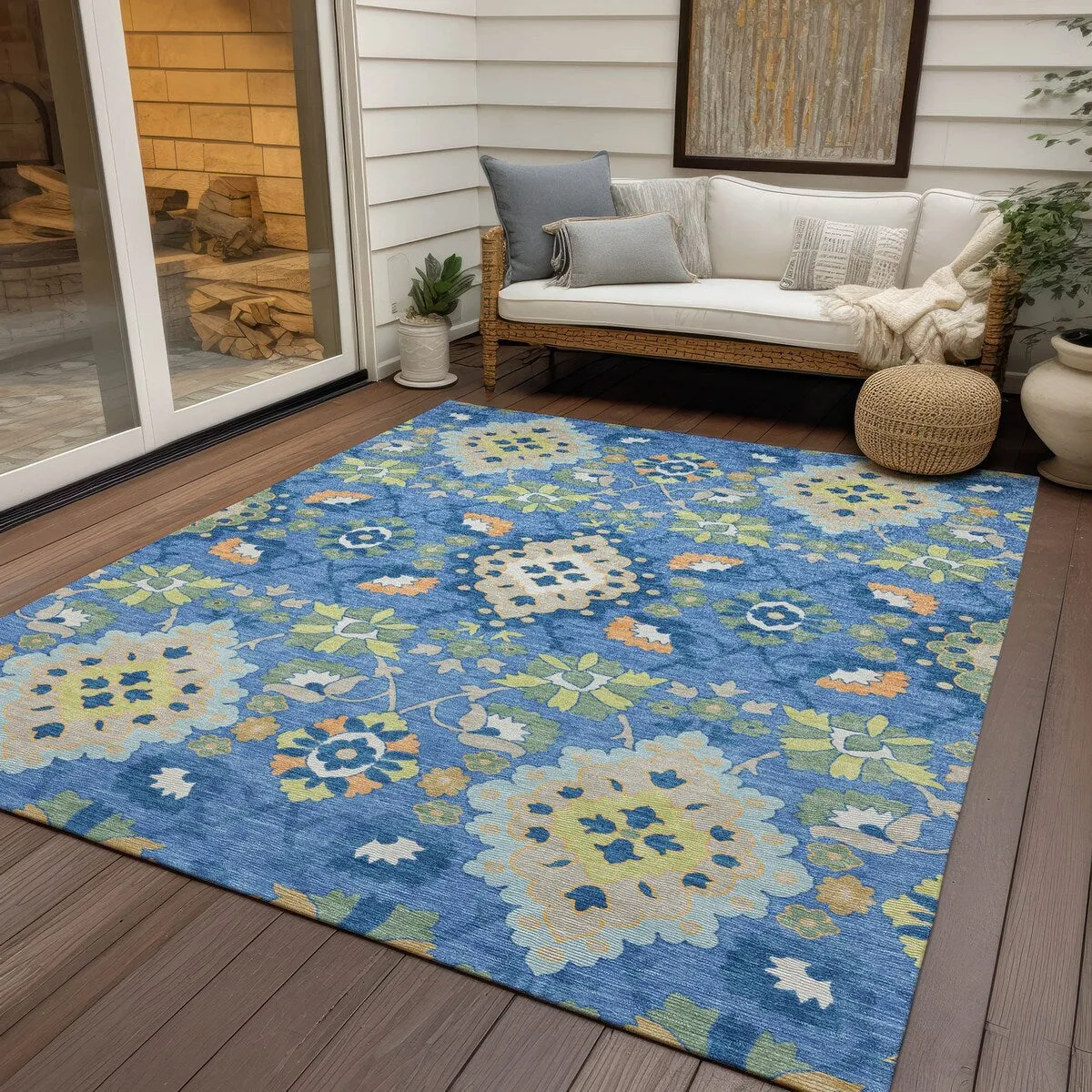 Machine Washable Indoor/ Outdoor Boho Traditional Chantille Rug