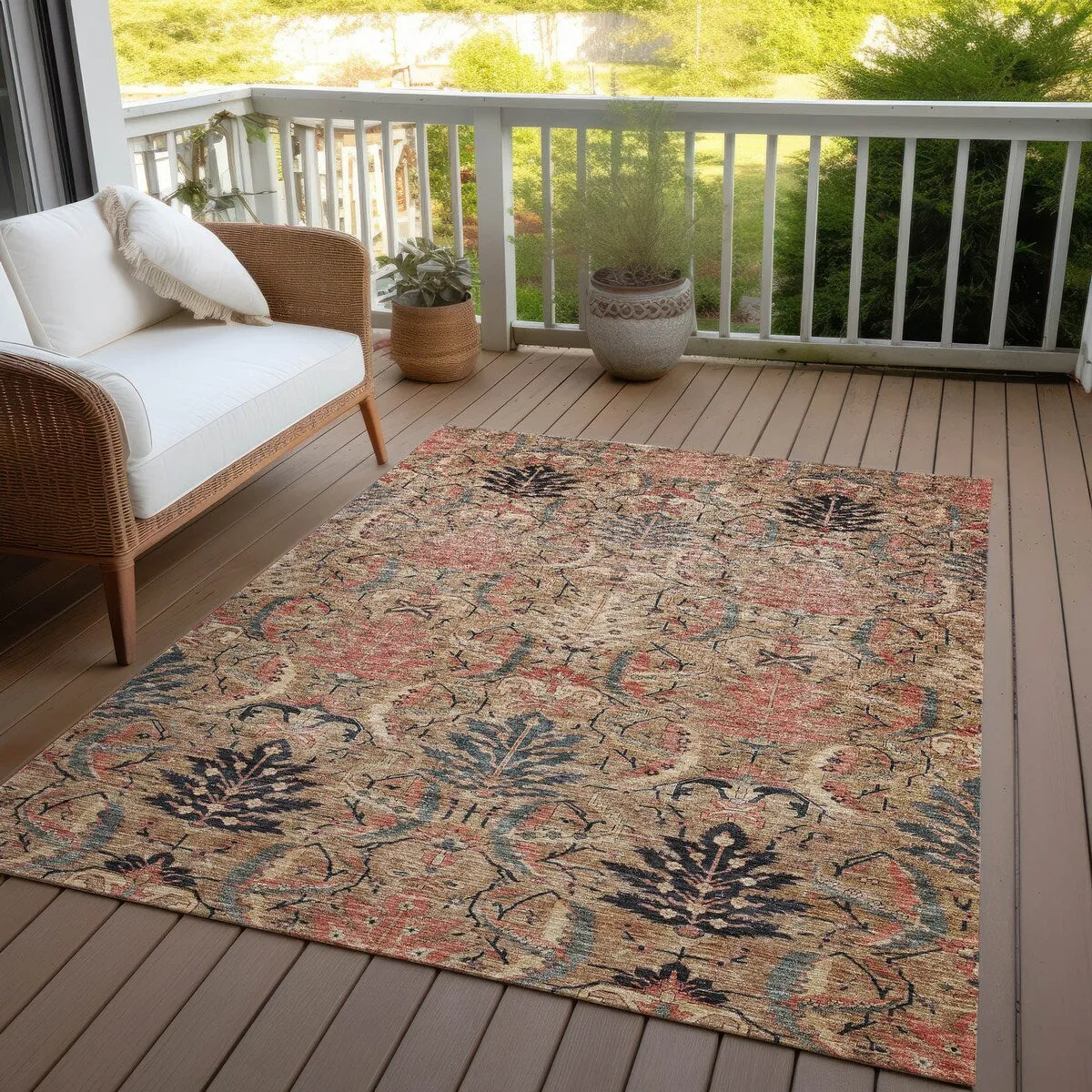 Machine Washable Indoor/ Outdoor Boho Traditional Chantille Rug