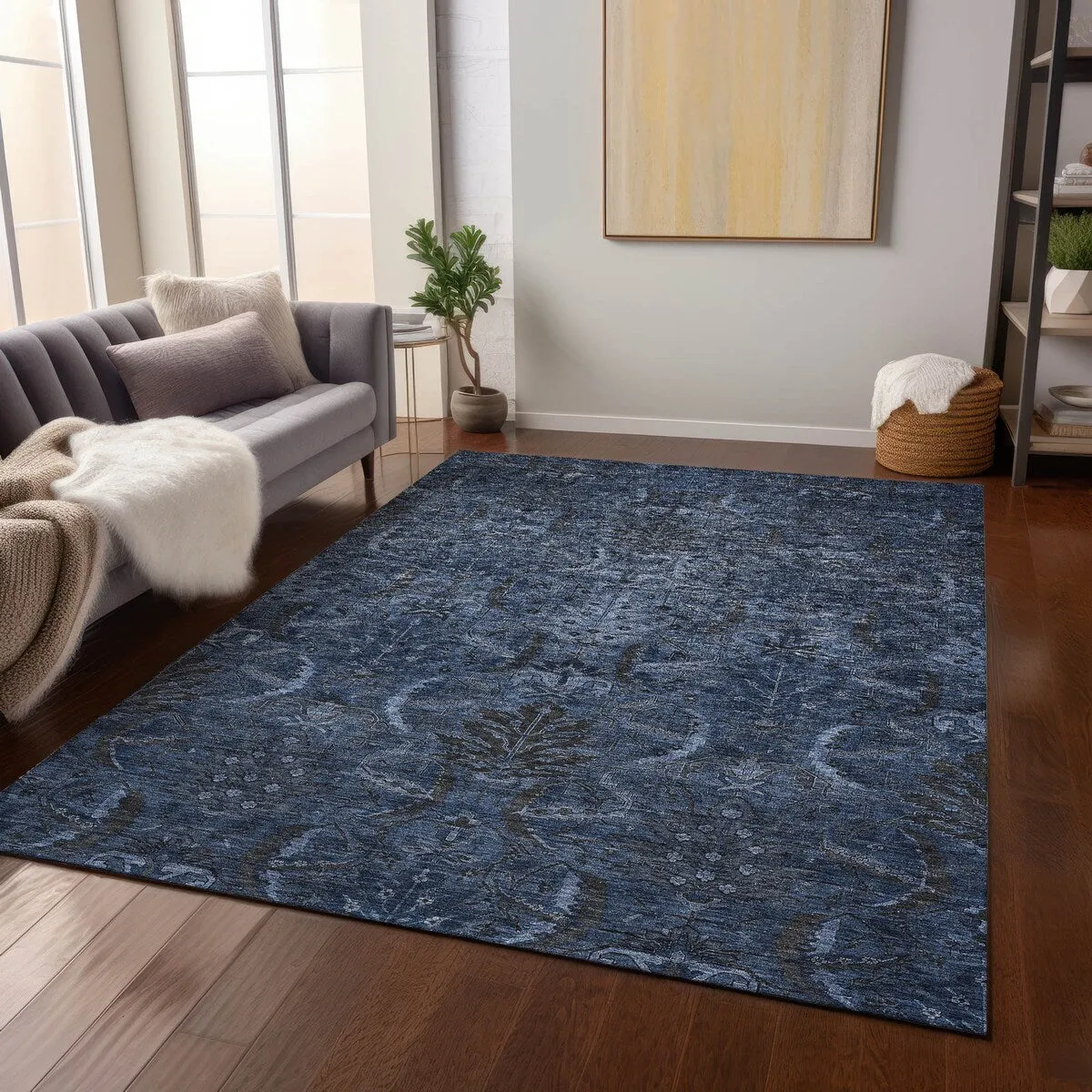 Machine Washable Indoor/ Outdoor Boho Traditional Chantille Rug