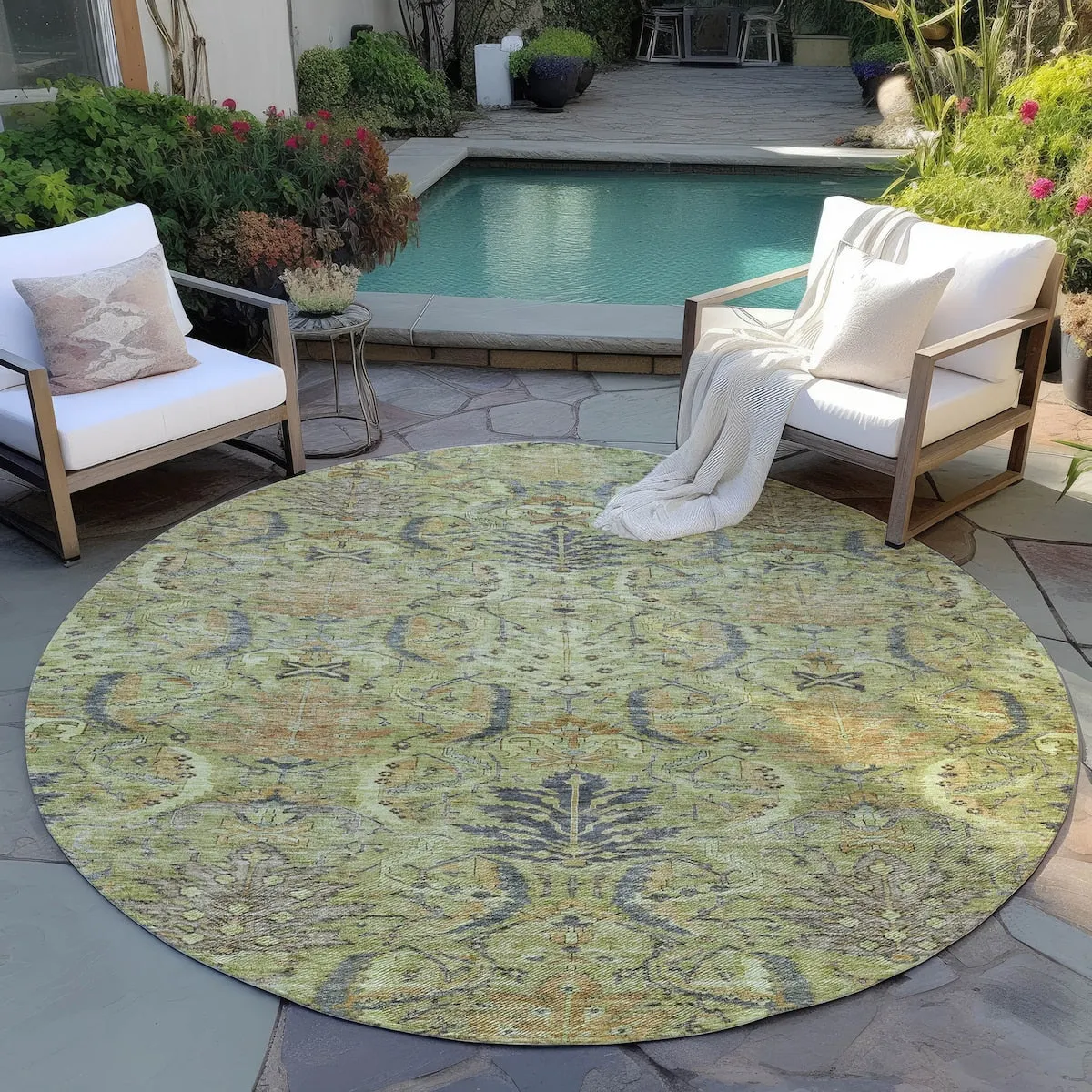 Machine Washable Indoor/ Outdoor Boho Traditional Chantille Rug