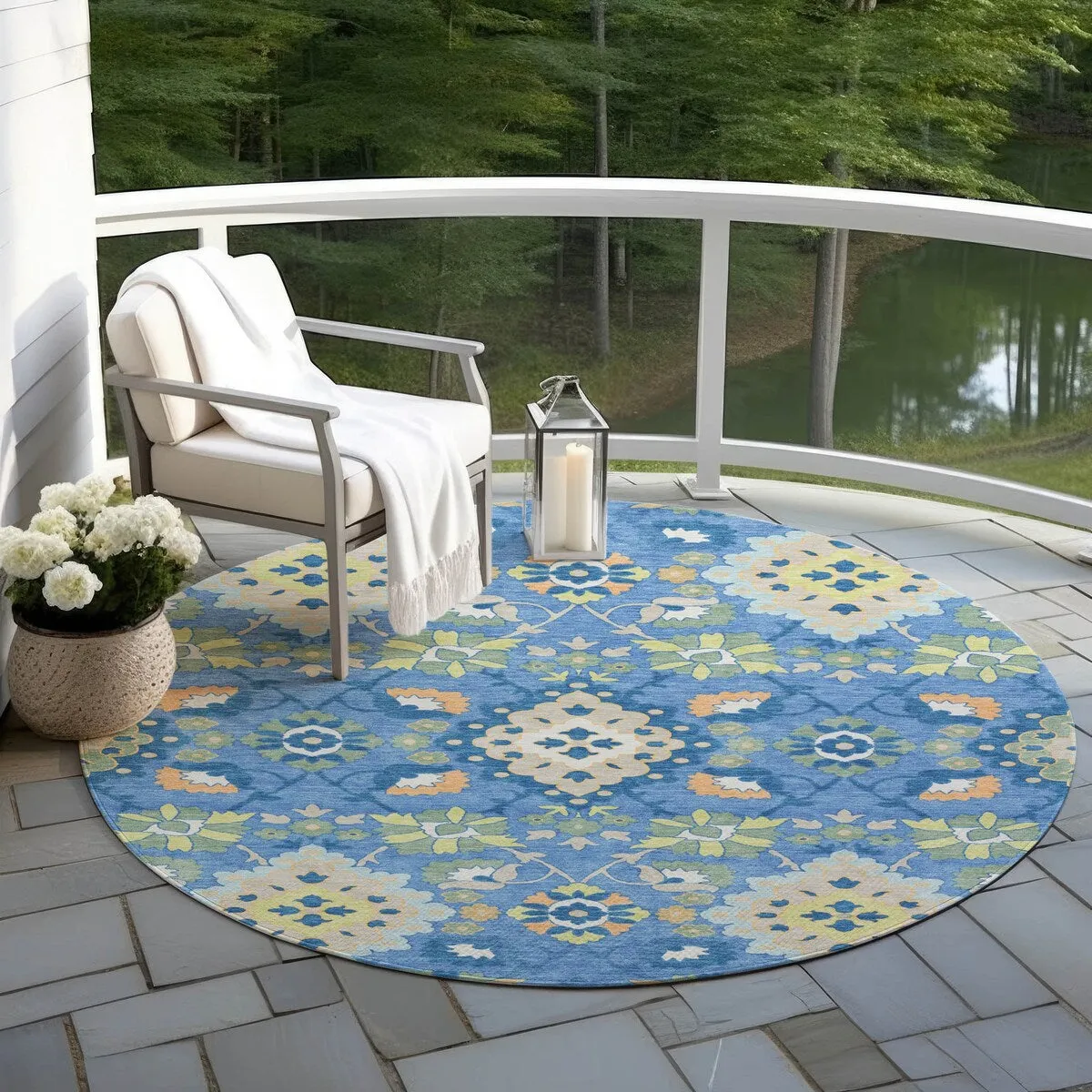 Machine Washable Indoor/ Outdoor Boho Traditional Chantille Rug