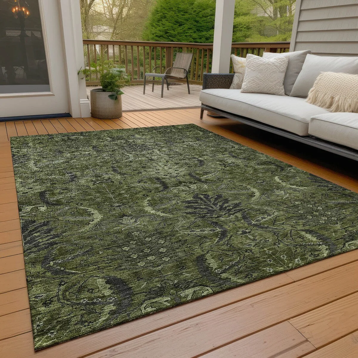 Machine Washable Indoor/ Outdoor Boho Traditional Chantille Rug