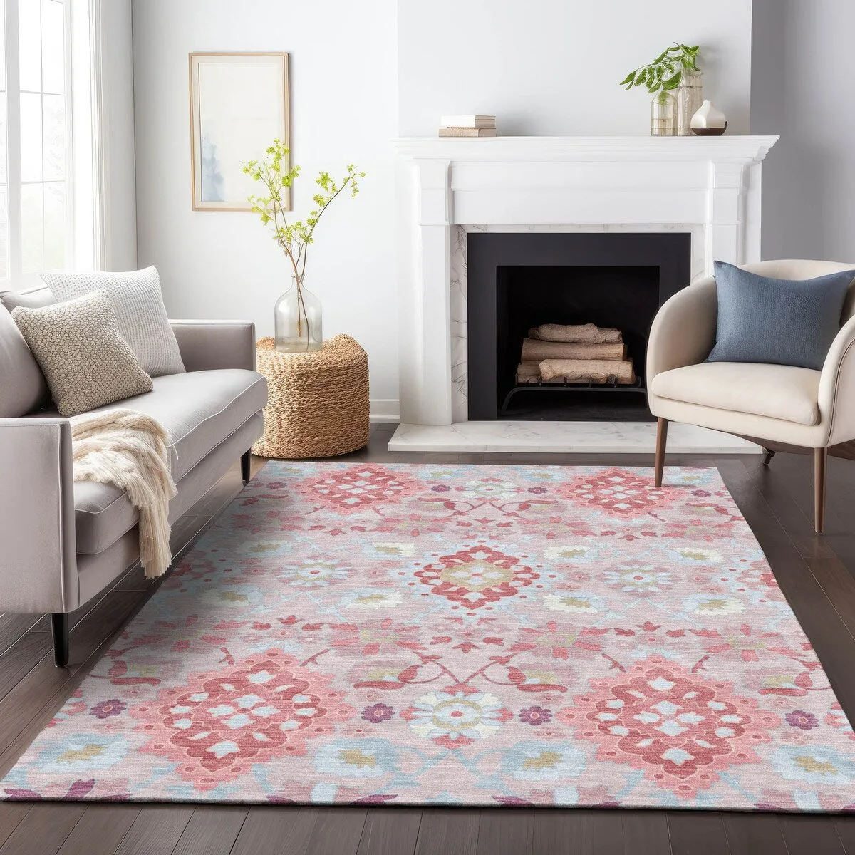 Machine Washable Indoor/ Outdoor Boho Traditional Chantille Rug