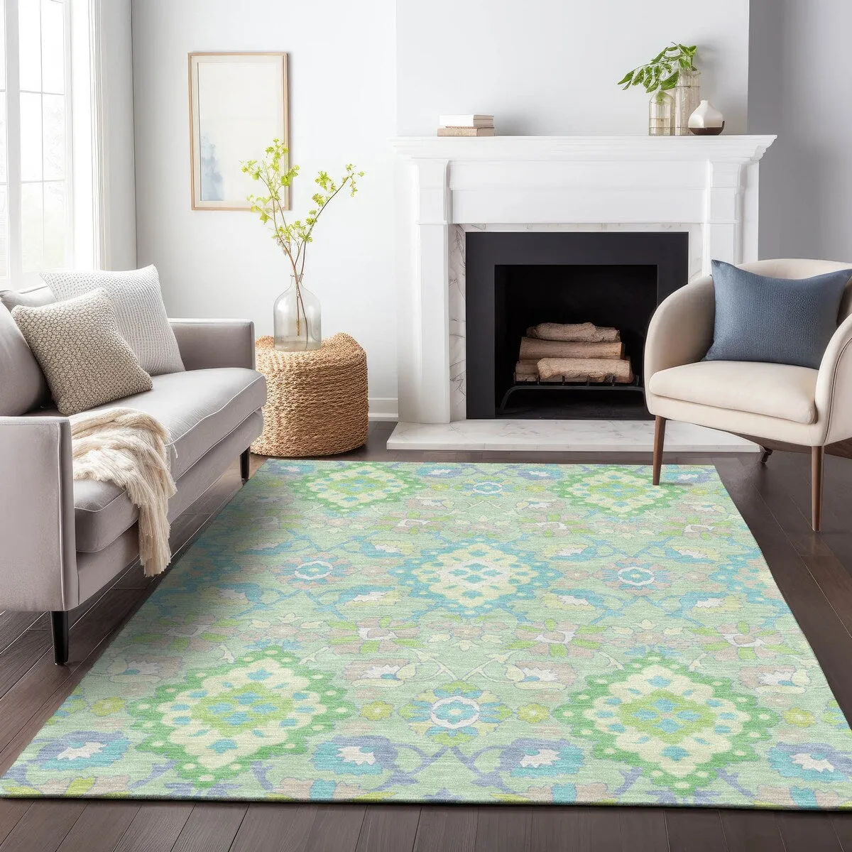 Machine Washable Indoor/ Outdoor Boho Traditional Chantille Rug