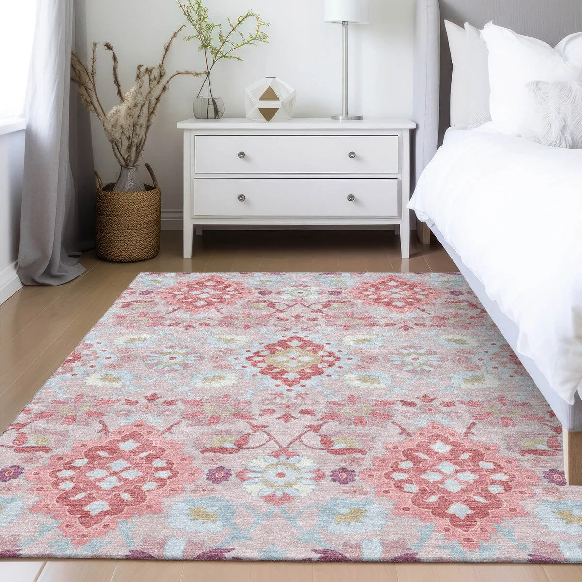 Machine Washable Indoor/ Outdoor Boho Traditional Chantille Rug