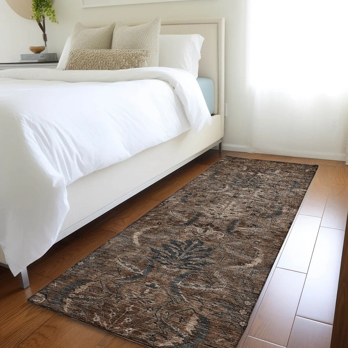 Machine Washable Indoor/ Outdoor Boho Traditional Chantille Rug