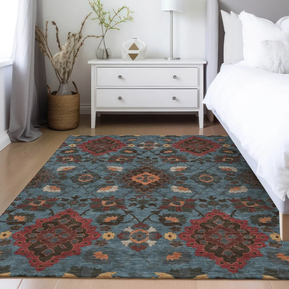 Machine Washable Indoor/ Outdoor Boho Traditional Chantille Rug