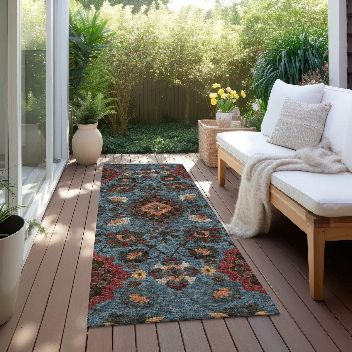 Machine Washable Indoor/ Outdoor Boho Traditional Chantille Rug